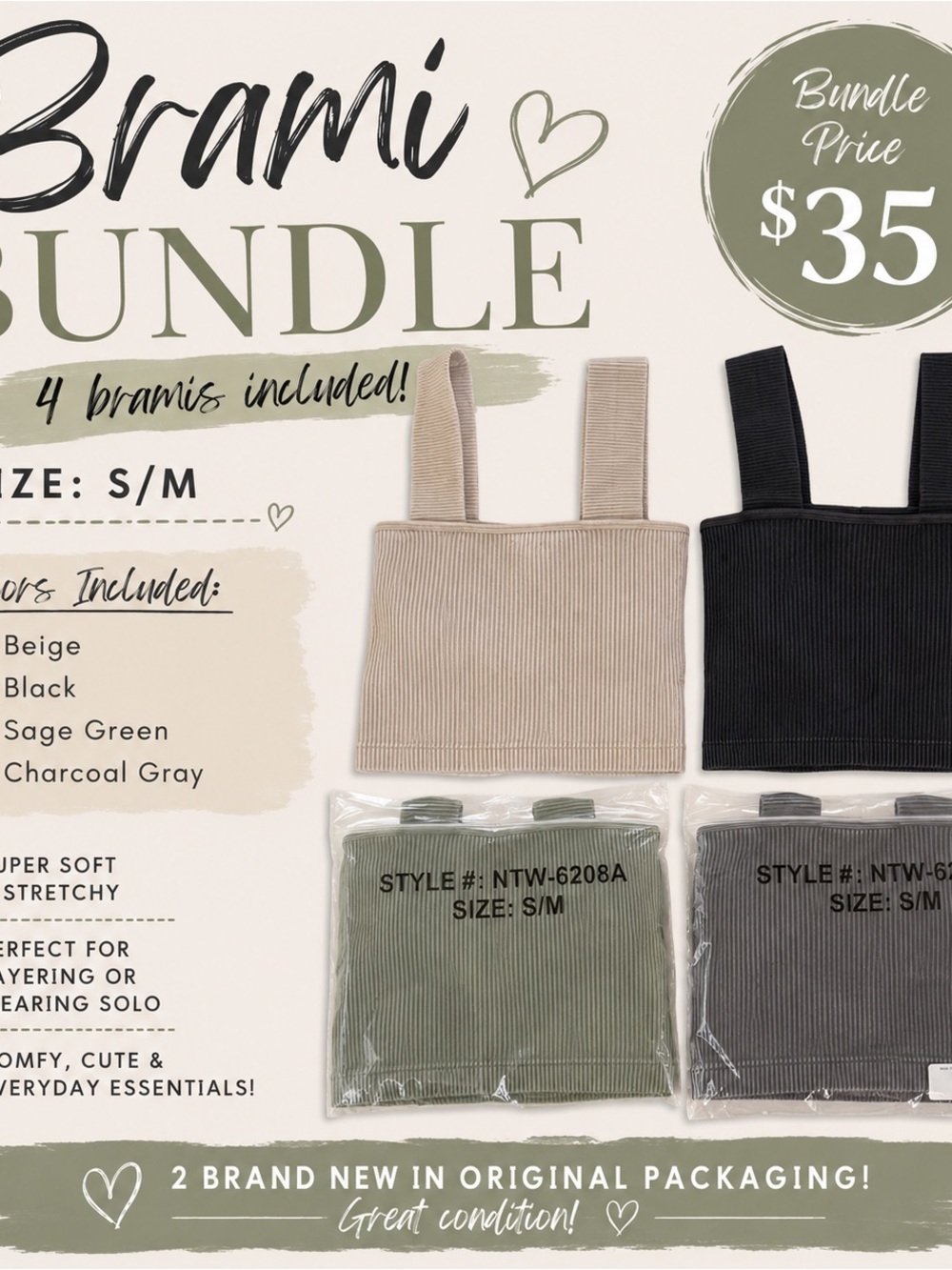Ribbed Cropped Tank Tops — Beige & Black